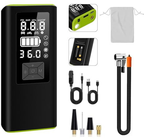 NOLYTH Tyre Inflator Cordless Compressor: Portable Electric Air Pump for Car Bike - 150PSI Dual Digital Pressure Gauge 12V DC Rechargeable Battery Auto Shutoff - Gift for Drivers Campers Cyclists