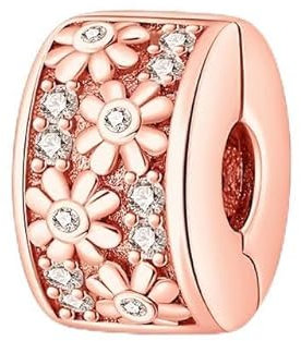 MARJS Clover Rose Gold Flower Daisy Clip On Stopper Spacer Charm Bead Pendant 925 Sterling Silver Dangle Compatible With Pandora Charm Bracelet