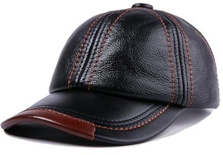 KAKAK Cappello in pelle vintage Berretto da baseball in pelle da uomo cappello nero da uomo regolabile autunno inverno cappelli con visiera in vera pelle Autunno e inverno(Black)