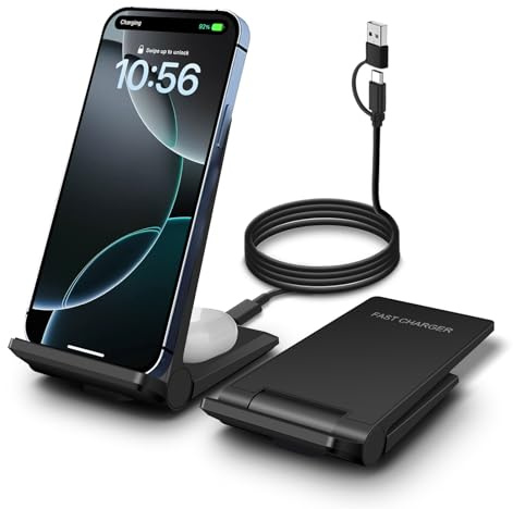 VNBBT 2 in 1 Wireless Charger,[New Update] 25W Foldable Wireless Charging Station for iPhone 17/17 Pro/16/15/14/13/12/Airpods,Dual 15W Fast Dual induction charge Stand For Samsung Galaxy/Buds3