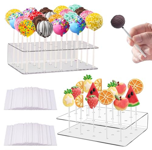 2 Stück Cake Pop Ständer, 20 Löcher Acryl Lollipop-Halter mit 200 Stöcke