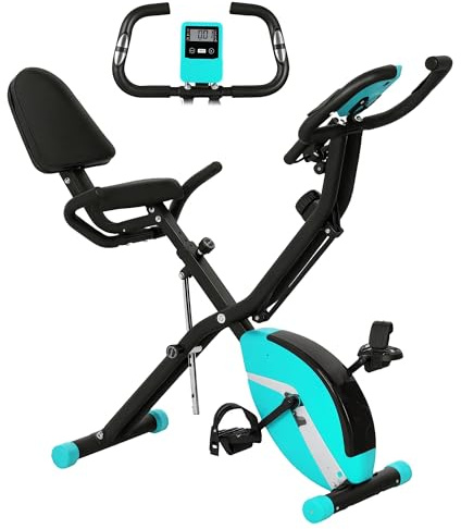 SPORTNOW Cyclette pieghevole con schienale per cyclette silenziosa con 8 livelli di resistenza magnetica sella regolabile volante display LCD cardiofrequenzimetro e banda carico 110 kg verde
