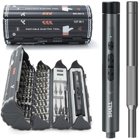 SHALL Jeu de mini-tournevis électriques 127 pièces, 120 embouts S2, avec tournevis électriques et manuels de type stylo pour ordinateur portable, iPhone, lunettes et appareils électroniques