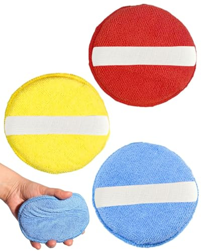 BARRU 3 Pièces éponge Voiture,Éponge à Polir à la Main en Microfibre, Tampon Applicateur Voiture, avec Bande élastique,pour Cires, Vernis, Nettoyant pour Peinture, Cirage- 13 cm