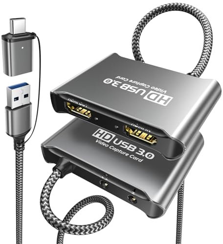 4K HDMI Video Capture Card with Loop-out, 1080P 60Hz USB 3.0 Game Capture Card for Streaming & Recording with Fixed Cable - Compatible with Nintendo Switch/PS5/PS4/Xbox/PC/Camera/OBS - Grey