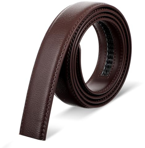 Andibro Cinturón de trinquete automático para hombre, cinturón de piel sin hebilla, 35 mm, ajustable, ropa vaquera, marrón, 130 x 3,5 x 0,5 cm