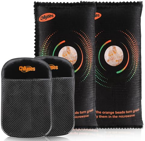 Luftentfeuchter Auto, Chilymes 2 Stück 800g Entfeuchter Kissen mit Indikator Fenster & Anti-Rutsch-Pad,Silica Gel Trockenmittel Wiederverwendbar für Schrank,Schublade gegen Feuchtigkeit (2 x 800g)