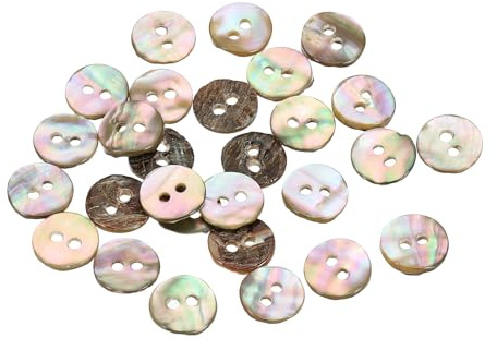 sourcing map 25Pcs Natural Shell Button, 2 Hole 10mm Mother of Pearl Buttons for Shirt Coats Suits Jacket Jeans Skirts DIY Sewing Crafts, 1.5-2.3mm Thick, Brown