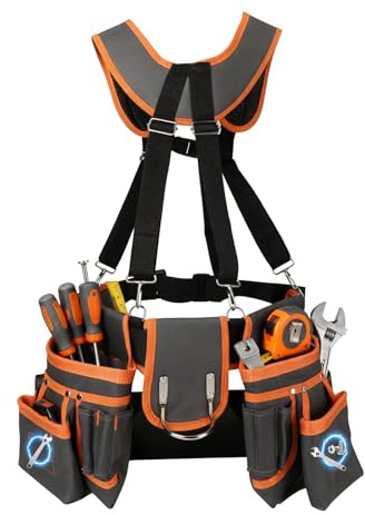 Tool Belt, 20-Pockets Professional Tool Belts for Men, Magnetic Tool Pouch with Suspenders, Detachable Adjustable Utility Belt for Electrician Carpenter