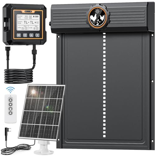 Grande Porte Poulailler Automatique Solaire avec Contrôleur Étanche, Porte Automatique Poulailler Solaire en Aluminium avec Capteur de Lumière, Minuterie, Fonction Anti-pincement, 24.0 x 27.5 cm