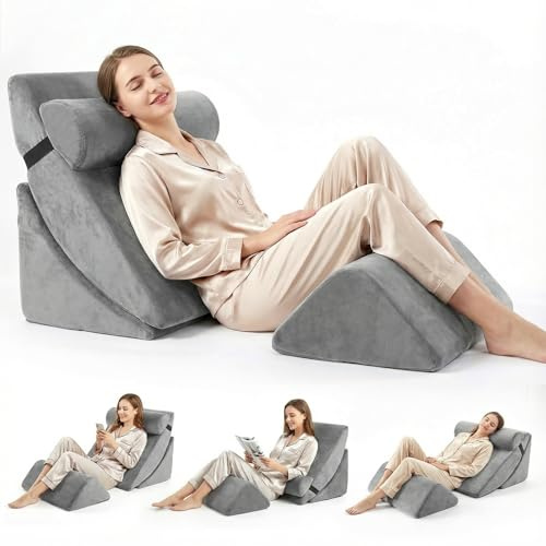 VeftBltrem Ensemble de 4 Coussins Cales en Mousse à Mémoire, Coussin de Sommeil et Lecture Réglable en Hauteur pour Canapé et Lit, Housses Lavables en Gris