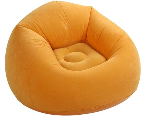 Topiky Poltrona Gonfiabile Divano Singolo Floccato, Divano Gonfiabile in PVC per Soggiorno Camera da Letto Ufficio Viaggi all'aperto, Ergonomico per Adulti, Gonfiaggio Rapido Comodo (giallo acceso)