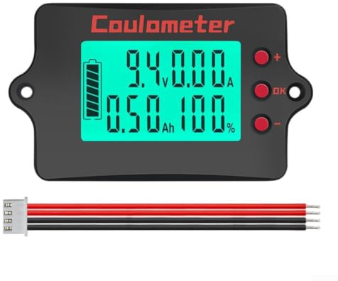 Litiumjärnfosfat coulomräknare 8–120 V med 4-i-1 STN-display för realtidsövervakning av spänning, ström och kapacitet, (10 A)