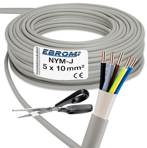 EBROM NYM-J 5x10 mm² Mantelleitung Installationskabel grau - Länge: 20 m
