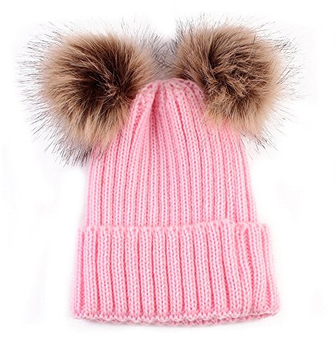 Dam vinter tjock stickad dubbel pom pom mössa hattar mysig varm slapp hatt