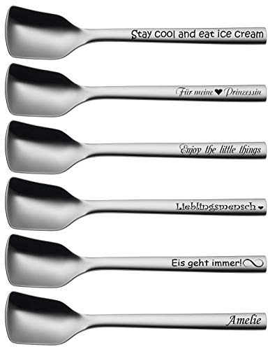 aplusashop WMF Nuova Eislöffel mit Gravur nach Wunsch Edelstahl 13,5 cm Eisschaufel (2er Set)