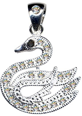 Kedjans hänge svan/äkta silver 925 med zirkonia/jugendstil design/stenfärg: klar vit svart/köp onlinebutik smycke/51083, Sterlingsilver 925, zirkonstenar, zirkoniumkristall strass