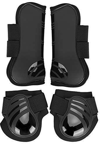 Nikou Reitstiefel Overreach Gamaschen für Pferde, 2 Paar elastische Pferdestiefel verdicken Pu Vorderhind Gamaschen Beinschutz für das Training Springen (L-Schwarz)