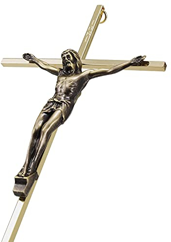 ACHIBANG Crocifisso dorato da parete, 25,4 cm, croce cattolica in metallo con Gesù e INRI, decorazione per parete o porta