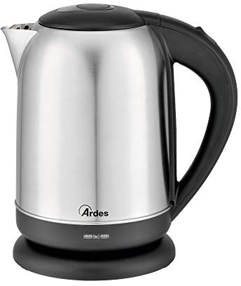 Ardes AR1K41 Bouilloire KETTY INOX 2 électrique en acier inoxydable, capacité 1,7 litre, 7 tasses, auto-marquage, ébullition rapide et silencieuse de thé, tisanes, eau, Argent