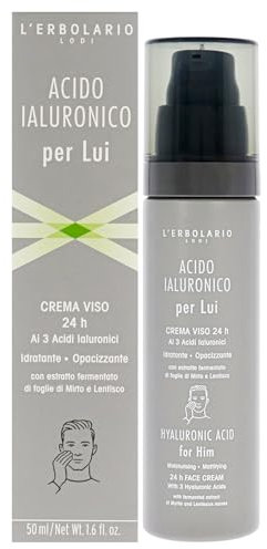 Ialuronic Acid Moisturisin Mattifying Face Cream by LErbolario for Men - 1,6 oz Crema