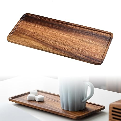 KITERI Wood Serving Tray Wood Serving Platter Rectangle Solid Wooden Serve Trays Tea Serve Plate Walnut Tray Tea Trays for Display Fruit Snacks Appetizer Sushi Food Decor(30x12CM)