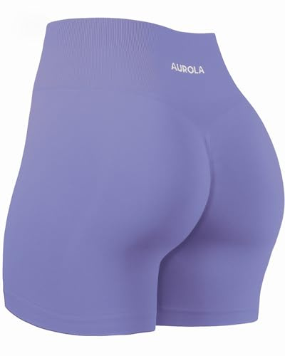 AUROLA Dream Collection - Pantalones Cortos de Entrenamiento para Mujer, sin Costuras, Suaves, Cintura Alta, Pantalones Cortos de Gimnasio, 4.5 Jacaranda, XS