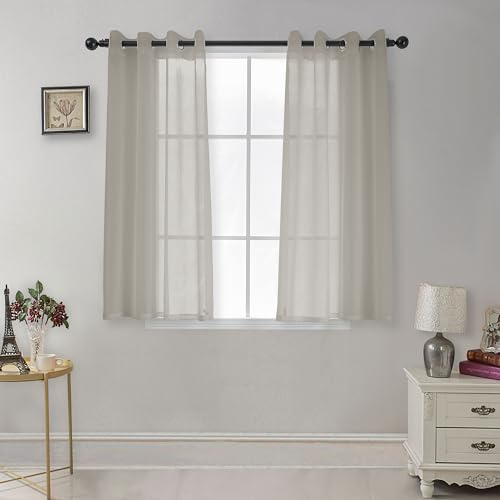 CUCRAF Transparente Gardinen mit ösen Vorhänge Wohnzimmer & Schlafzimmer, H175 x B140cm 2er Set Transluzente Vorhänge Hellgrau, Unifarbene Pflegeleichte und Knitterfreie Vorhänge in Leinenoptik