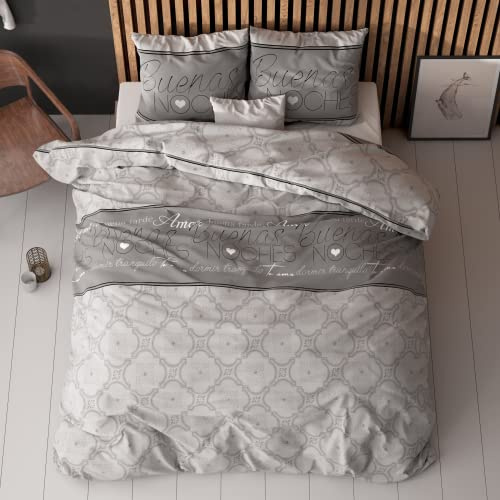 Sleep Time Set Biancheria da Letto 3 Pezzi 200 cm x 200 cm 3 Pezzi Grigio - Buenas - Copripiumini Morbidi e Senza Stiro con Chiusura a Bottoni - Set Biancheria da Letto con 2 Federe 80 cm x 80 cm