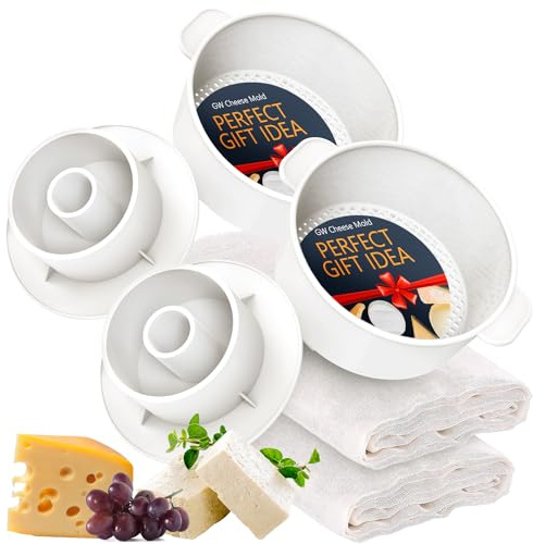 2 moldes de queso de 1,6 cuartos de galón, 2 seguidores, 2 estopillas 100% algodón para quesos semiduros y duros, suministros para hacer queso casero, molde para queso, fresco, casero, kit de prensa
