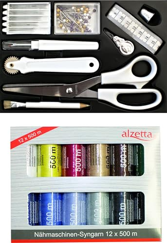 Hochwertiges Schneiderset mit Nähgarn und Schneider Zubehör- Perfekt für Hobbynäher und Profis - Professionelles Nähzubehörset mit Nähgarn, Nähschere, Nahttrenner, Maßband, Stecknadeln