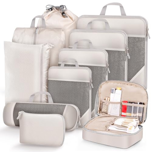 MUUKAIII Organizador Maleta,10 en 1 Set de Organizador de Equipaje,Compresión Packing Cubes Bolsas de Ropa para Mochila y Maleta de Viaje,Bolsas Organizadoras Viaje para Ropa Interior,Bolsa Zapato