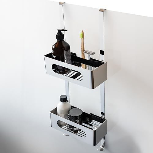 Dolvhin® Mensola Doccia Sospesa | Scaffale Doccia Senza Forare Brevettato | Ripiano Bagno in Acciaio Inox Porta Shampoo | Cestino Doccia da Appendere | Organizer Sospeso | Cromo lucido