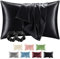 BEDELITE Satin Kissenbezug 50x80 Schwarz - Kopfkissenbezug 2er Set Weich wie Seidenkissenbezug 50 x 80 Sommer mit 2 Haargummis für Haar und Haut, Similar to Silk Pillowcase Pillow Cover
