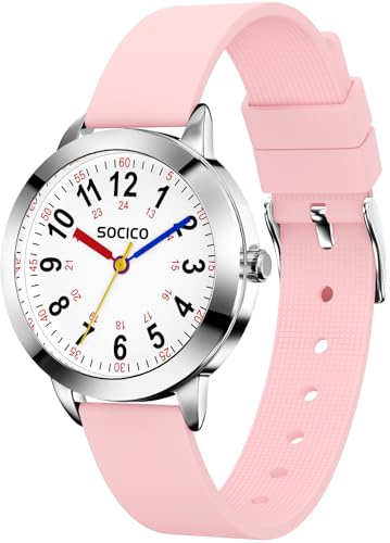 SOCICO Orologio da polso per Bambini, 3ATM/30M Impermeabile per Ragazzi e Ragazze Analogico, Idea Regalo (Rosa)