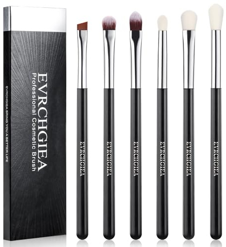 Augen-Make-up-Pinsel-Set, 6 Stück, professionelle Verblending-Pinsel für Concealer, Augenbrauen, Eyeliner, weiche Haare und Holzgriff (schwarz und silber)
