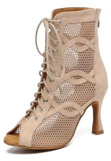 MINITOO Sexiga, balrum, dansskor, öppen dans, ankelstövlar, kväll, bal, sandaler, L588 Nude 9 cm klack, 39 EU