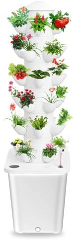 mufojyez Tour de Culture hydroponique, Tour Plantation Verticale avec réservoir 10L et 6 Couches, système sans Sol pour Herbes Fruits légumes, Kit hydroponique intérieur Blanc UE