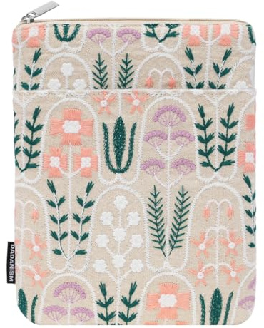 Dadanism 6-7 Pouces Étui Housse Sac Brodée pour 7 Nouveau Kindle Paperwhite et Kindle Colorsoft Signature Edition, 6 Kindle 11e Génération, Kindle Oasis/Tolino eReader, Plantes Beiges
