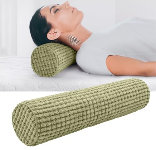 DASIAUTOEM Almohada Cervical con Funda, 11 x 45 cm, Almohada de Viaje con Espuma Viscoelástica, Lavable, Cojín Cervical, Alivio del Dolor de Cuello, Almohada para el Hogar, Oficina, Yoga (Verde)