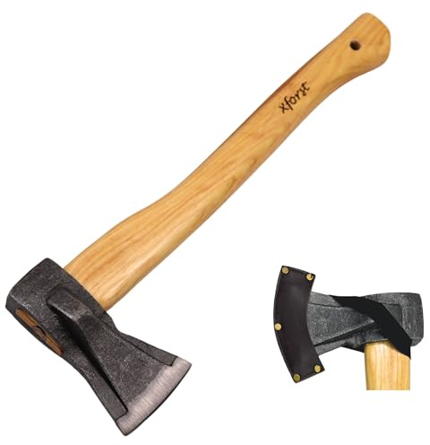 Xforst Hacha de Mano SA1 – 45 cm con Mango de Madera de Fresno & Cabeza de 1 kg en Acero al Carbono – 1,37 kg Total – Hacha de Camping, Vikinga y para Leña