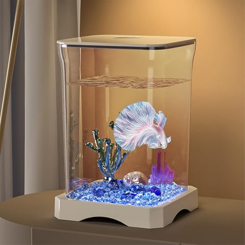 Kit de démarrage pour aquarium bureau, kit complet avec alimentation en haut et lumière intégrée, 12x12x18 cm, mini aquarium de table pour poissons betta, crevettes