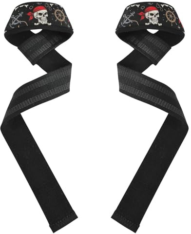 Correas de levantamiento de pesas, calaveras piratas, correas de gimnasio con acolchado de muñeca, 26.9 pulgadas de largo, 1.5 pulgadas de ancho