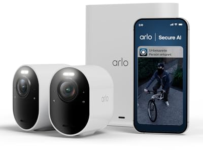 Arlo Ultra 3 Security Camera Outdoor Wireless, 4K UHD, 180 View, AI Detection, Auto Tracking, Colour Night Vision, CCTV, Arlo Secure Trial Included, 2 Cameras with Smarthub for Local Storage, White