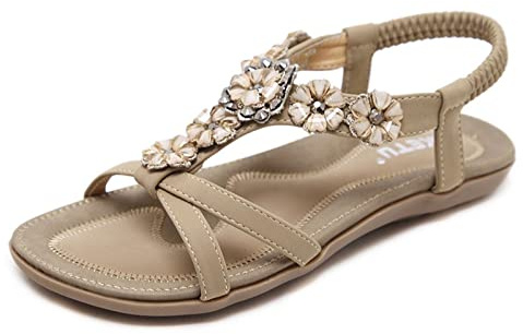 Sandals for Women Women Beach Tacco Piatto Sandali PETALE RINSTONE Scarpe Tstrap Tstrap Band Elastica Nazionale SOFT9.5 UK
