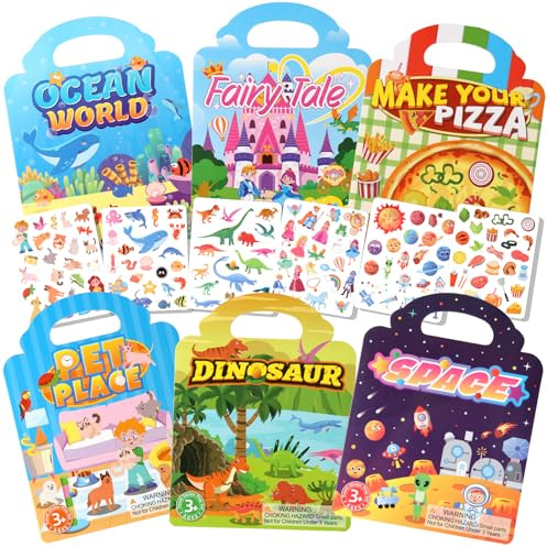 BuyCard Lot de 6 Livres d'Autocollants Réutilisables pour Enfants - Jouets Éducatifs pour Tout-Petits de 2 3 4 Ans - Idée Cadeau Fille et Garçon
