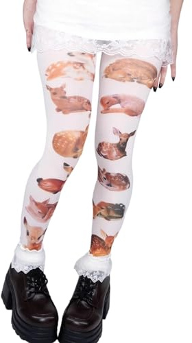 FHGSPQWM Leggings con estampado de ciervo de anime para mujer, para juegos de rol y eventos festivos, medias con patrón de ciervo
