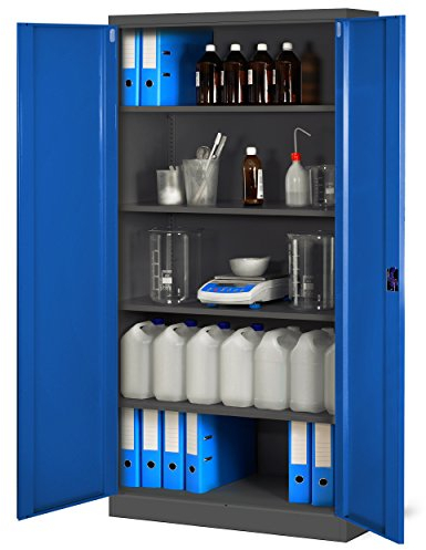 Jan Nowak Aktenschrank C001H Büroschrank Metallschrank Stahlschrank Werkzeugschrank Stahlblech Pulverbeschichtet Flügeltürschrank Abschließbar 195 cm x 90 cm x 40 cm (anthrazit/blau)