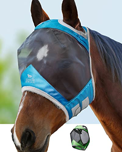 Harrison Howard CareMaster Pro Luminous Pferde Fliegenmaske UV-Schutz Standard Dresden Blau Warmblut (L)