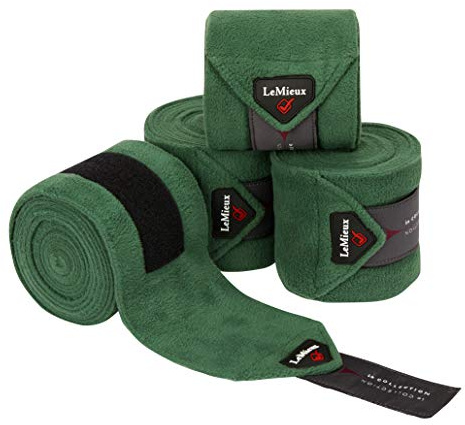 LeMieux Classic Polo Exercise Bandages in Zipped Case - Soft Fleece Protection Wraps - Pack of 4 - Hunter Green - Full